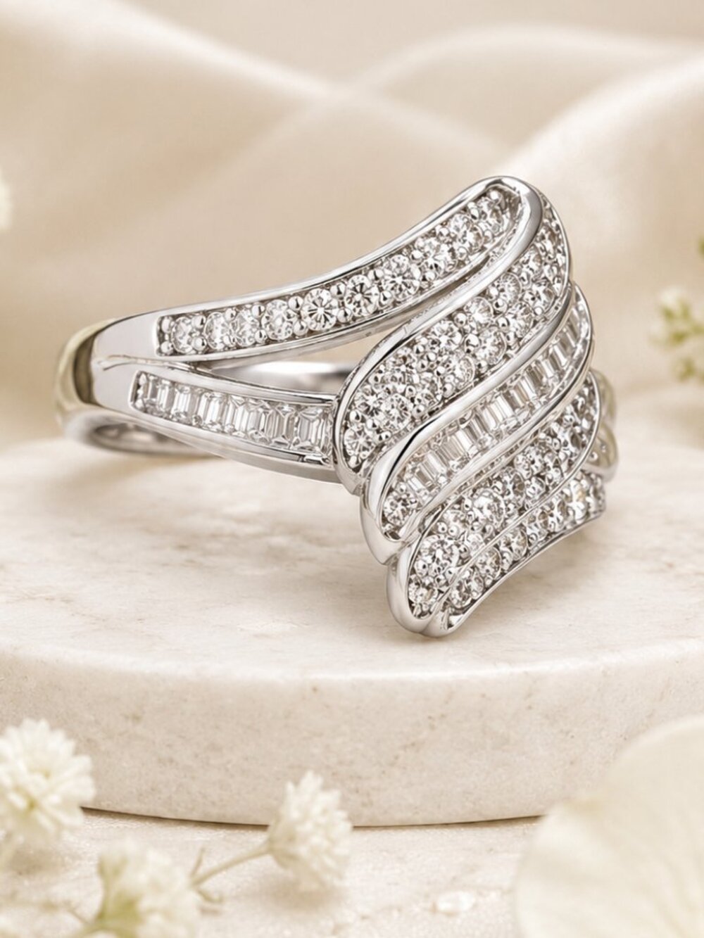 Silver Pavé Wave Ring